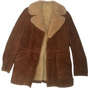 VTG GENUINE SUEDE LEATHER SHEARLING COAT WOMENS XS 36x29 HYGGE BOHO 60s 70s